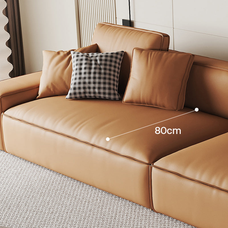 Genuine Leather 2-seater Orange Square Arm Sofa for Bonus Room