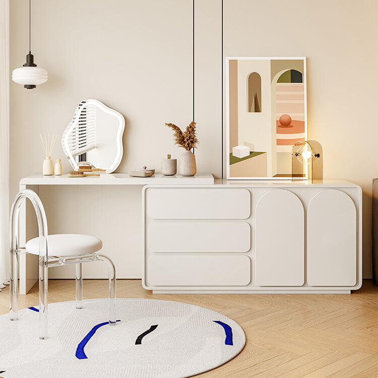 3-Drawer Lighted Mirror Make up Vanity Set in White with Stool