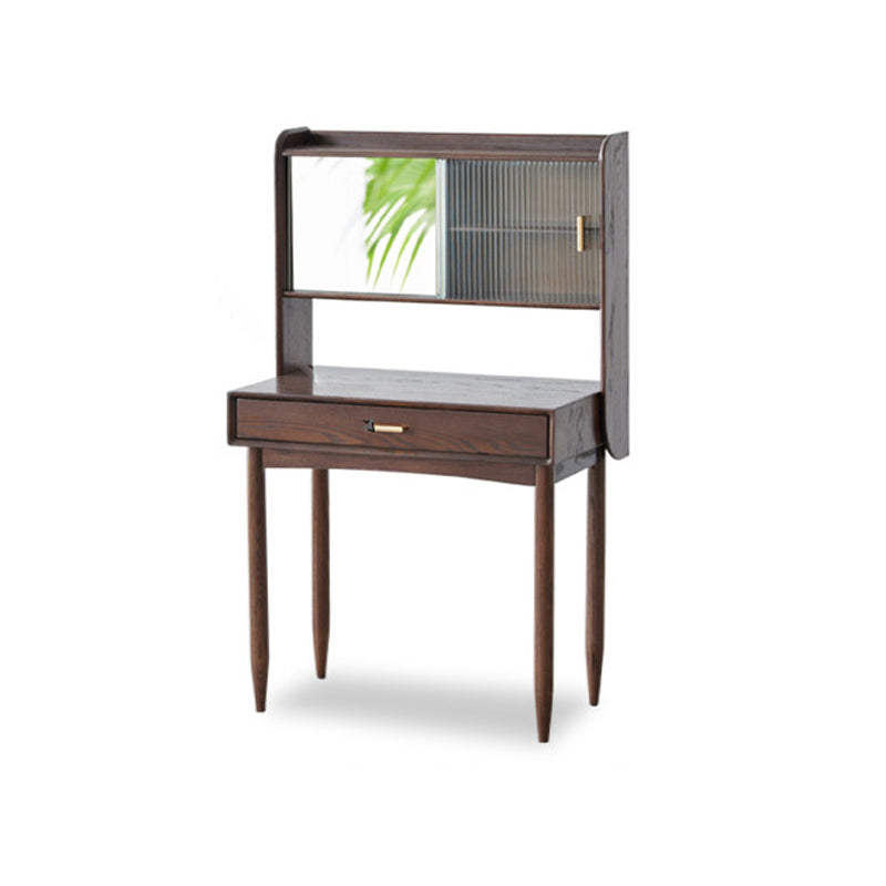 51.97" High 1-Drawer Vanity Desk/Mirror and Stool in Cherry Wood