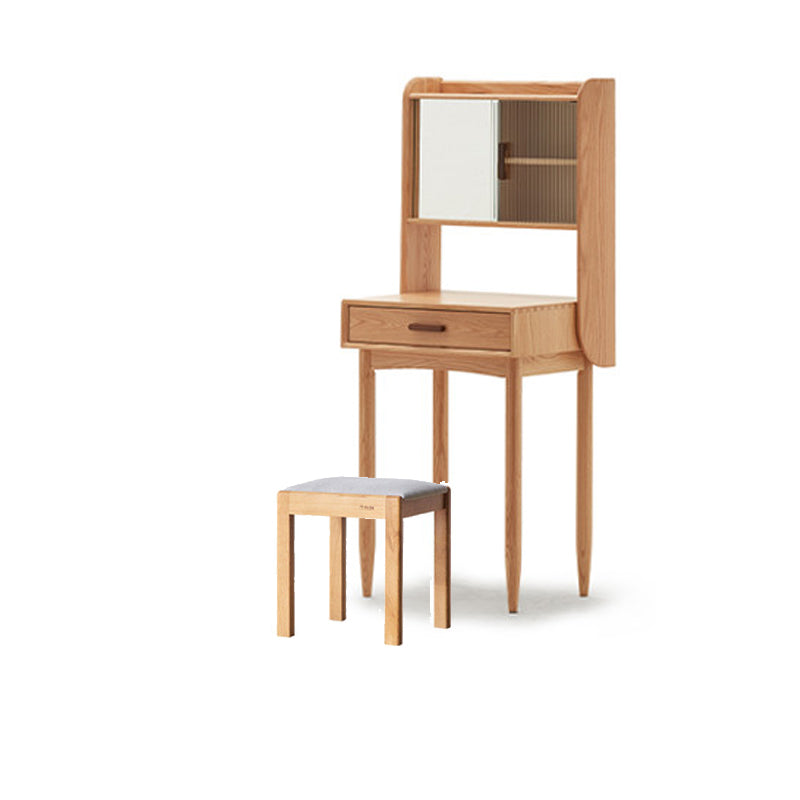 51.97" High 1-Drawer Vanity Desk/Mirror and Stool in Cherry Wood