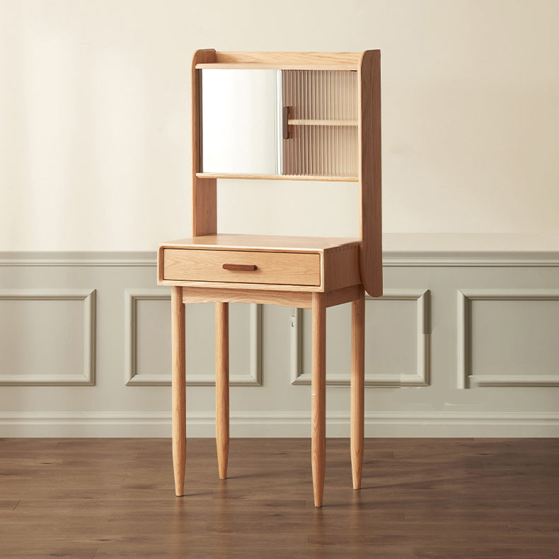 51.97" High 1-Drawer Vanity Desk/Mirror and Stool in Cherry Wood