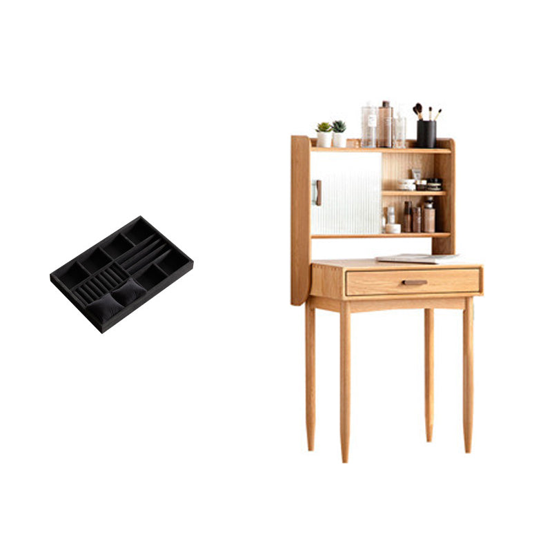 51.97" High 1-Drawer Vanity Desk/Mirror and Stool in Cherry Wood