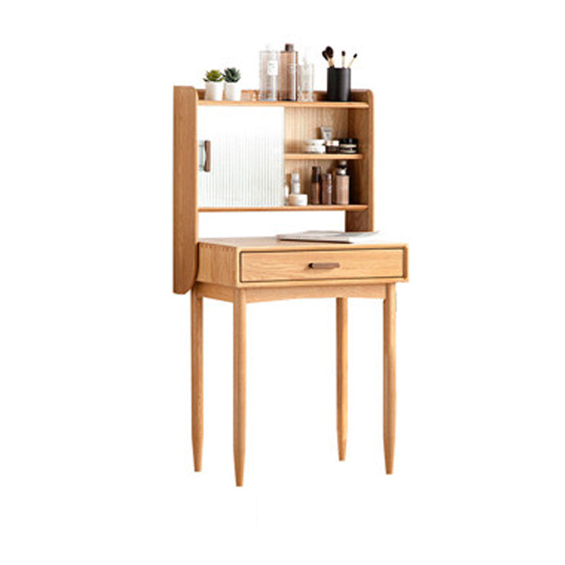 51.97" High 1-Drawer Vanity Desk/Mirror and Stool in Cherry Wood