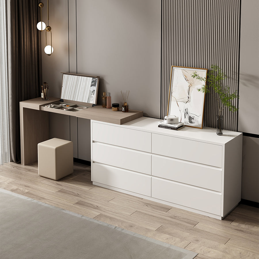 Modern 6-Drawer Flip-top Makeup Vanity Set with Mirror and Stool