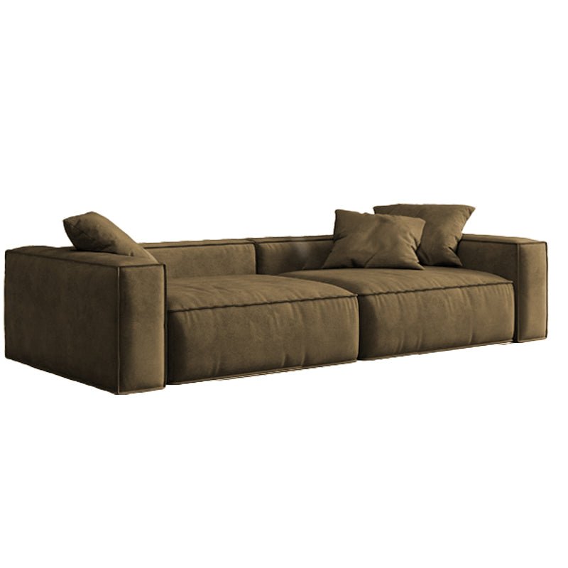 Contemporary Stain Resistant Square Arm Sofa in Brown for Living Room