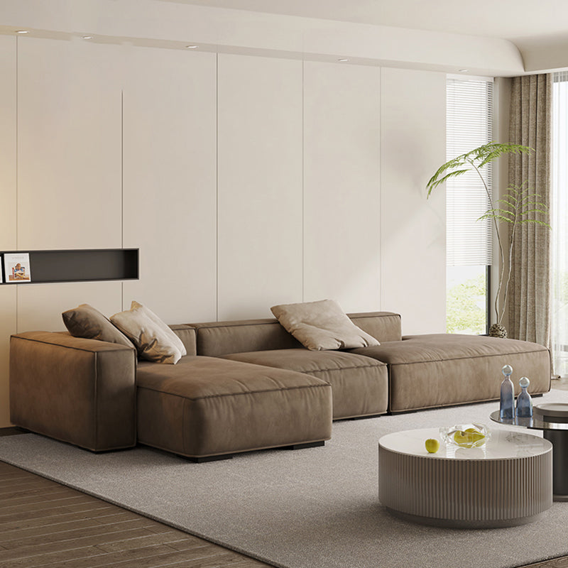 Contemporary Stain Resistant Square Arm Sofa in Brown for Living Room