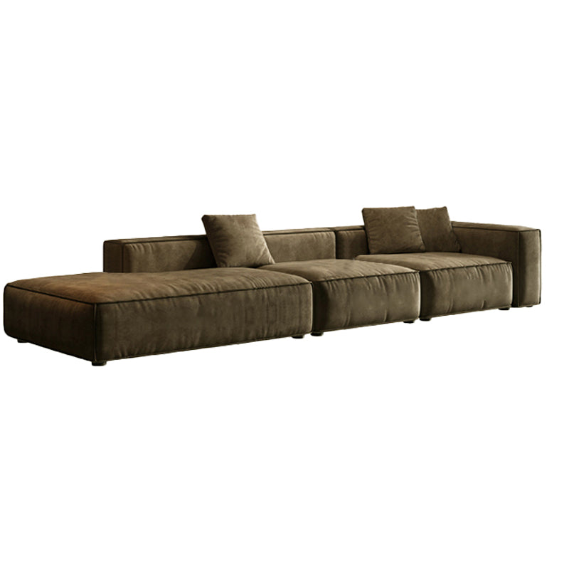 Contemporary Stain Resistant Square Arm Sofa in Brown for Living Room