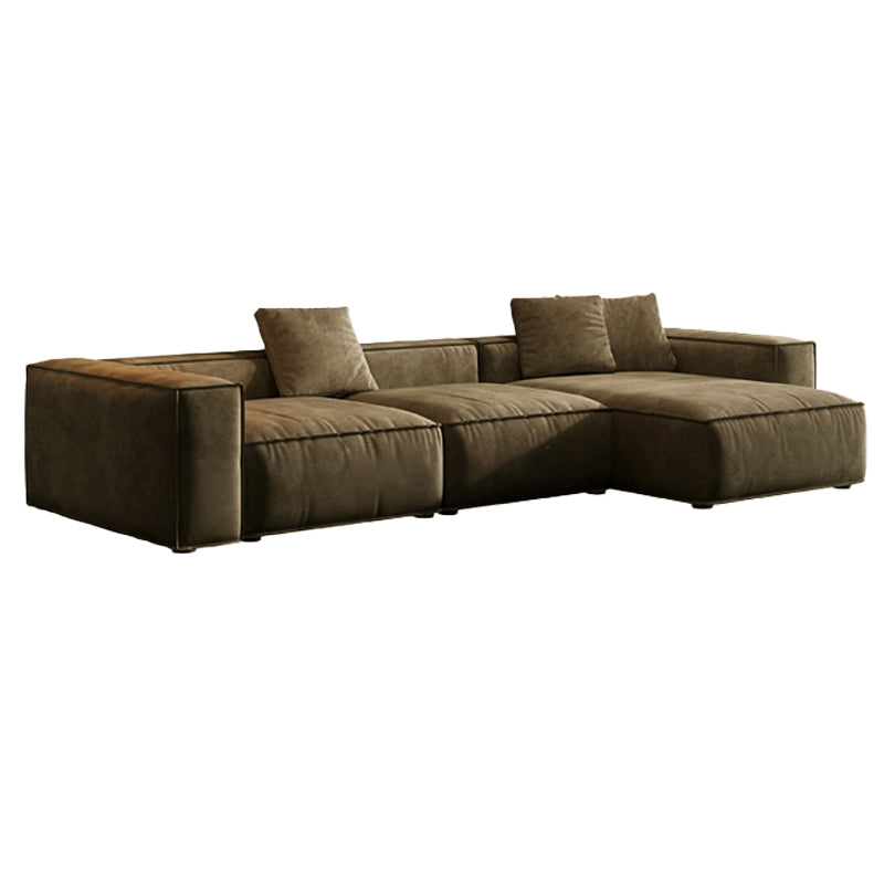 Contemporary Stain Resistant Square Arm Sofa in Brown for Living Room