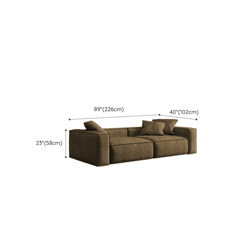 Contemporary Stain Resistant Square Arm Sofa in Brown for Living Room