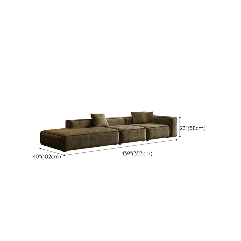 Contemporary Stain Resistant Square Arm Sofa in Brown for Living Room