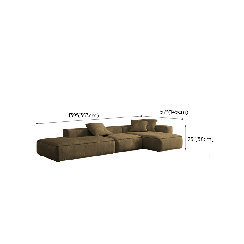 Contemporary Stain Resistant Square Arm Sofa in Brown for Living Room