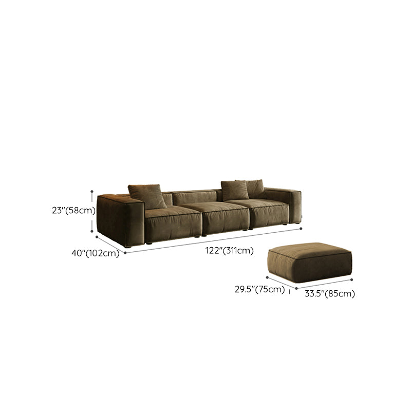 Contemporary Stain Resistant Square Arm Sofa in Brown for Living Room