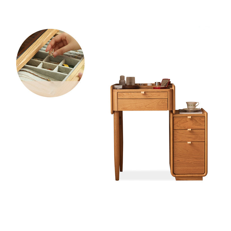 30.7" Wide Cherry Vanity Desk and Stool with Storage Drawers