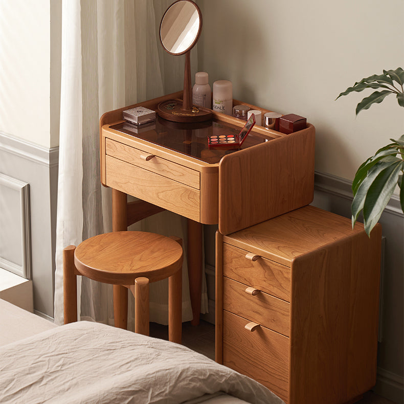 30.7" Wide Cherry Vanity Desk and Stool with Storage Drawers