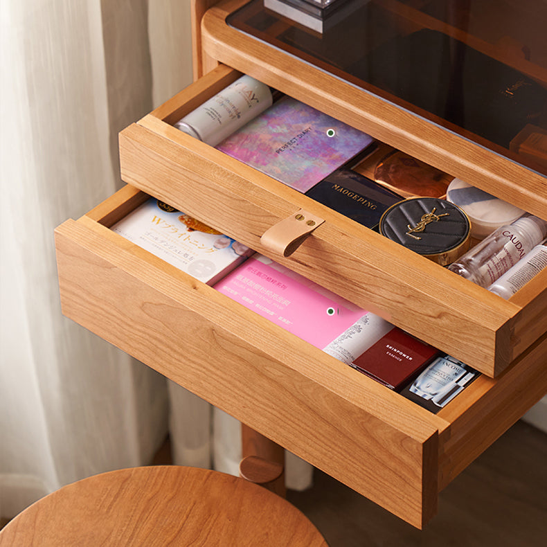 30.7" Wide Cherry Vanity Desk and Stool with Storage Drawers