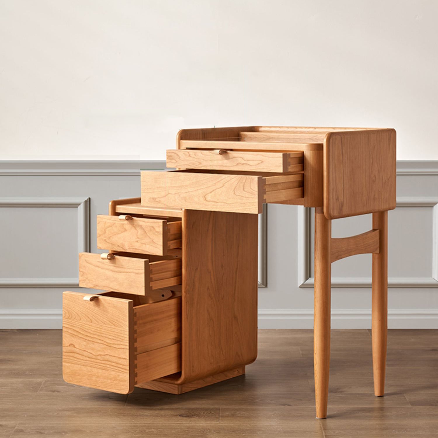 30.7" Wide Cherry Vanity Desk and Stool with Storage Drawers