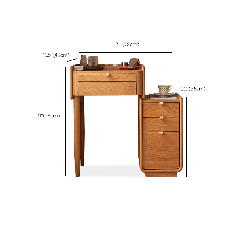 30.7" Wide Cherry Vanity Desk and Stool with Storage Drawers