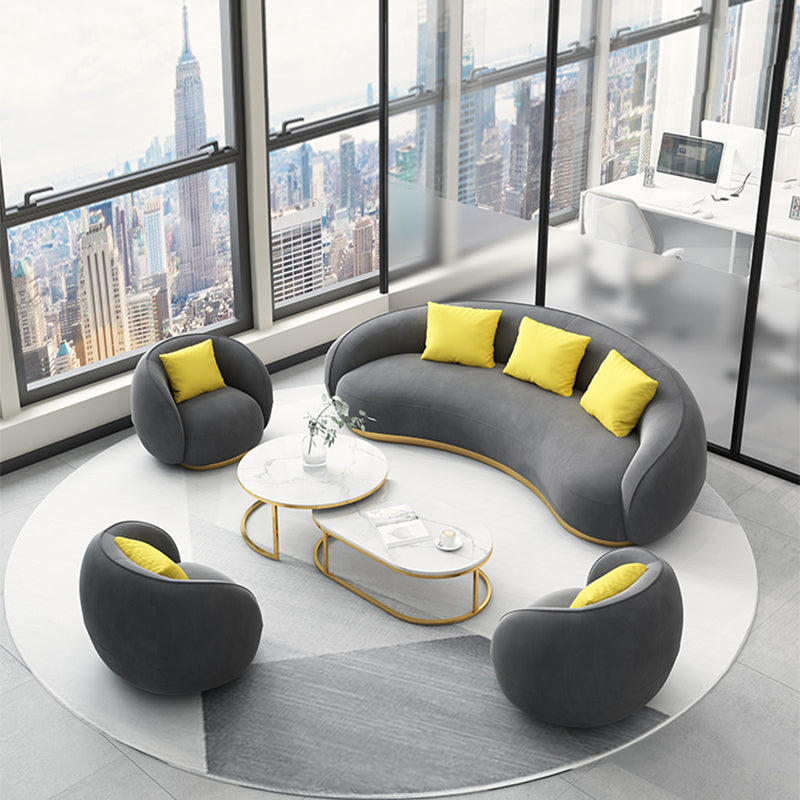 Contemporary Solid Color Sloped Arm Curved Sofa for Living Room