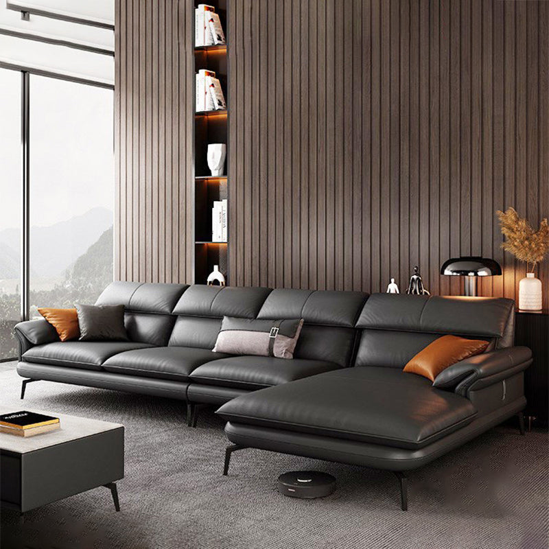 Contemporary Leather Pillow Top Arm Sofa in Gray For Living Room