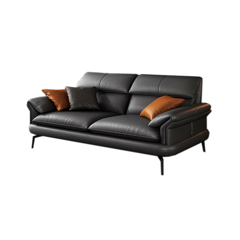 Contemporary Leather Pillow Top Arm Sofa in Gray For Living Room