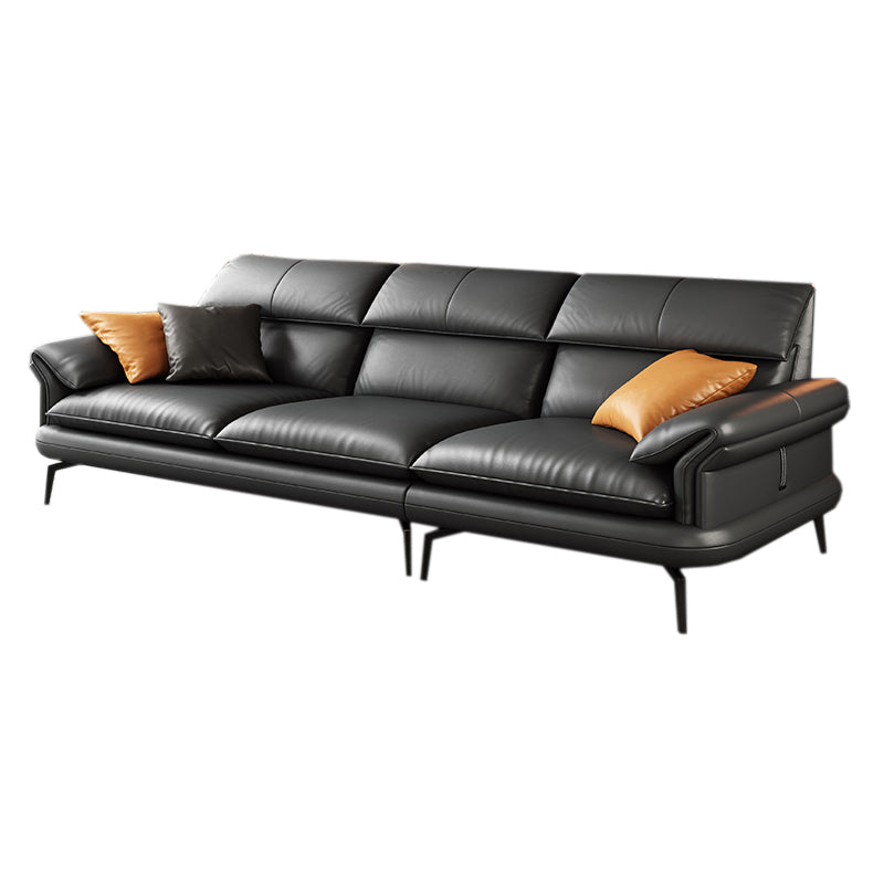 Contemporary Leather Pillow Top Arm Sofa in Gray For Living Room