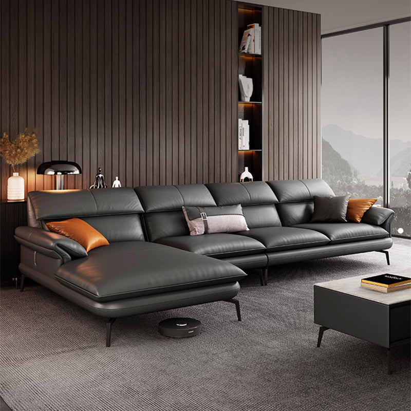 Contemporary Leather Pillow Top Arm Sofa in Gray For Living Room