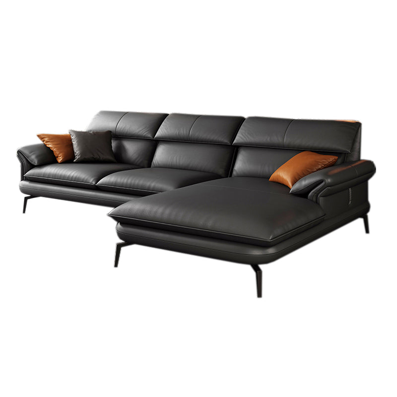 Contemporary Leather Pillow Top Arm Sofa in Gray For Living Room
