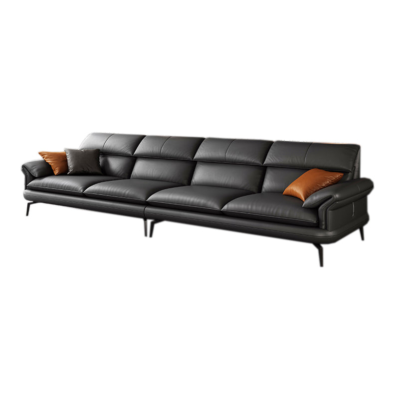 Contemporary Leather Pillow Top Arm Sofa in Gray For Living Room