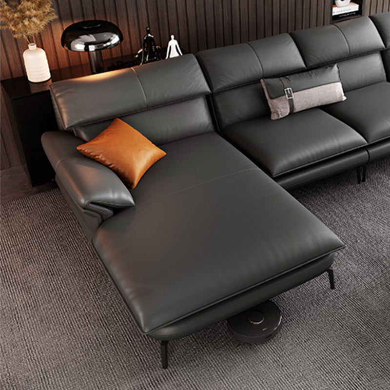 Contemporary Leather Pillow Top Arm Sofa in Gray For Living Room