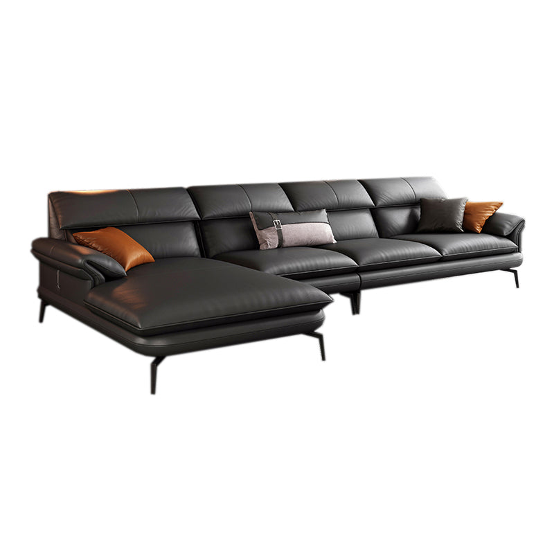 Contemporary Leather Pillow Top Arm Sofa in Gray For Living Room