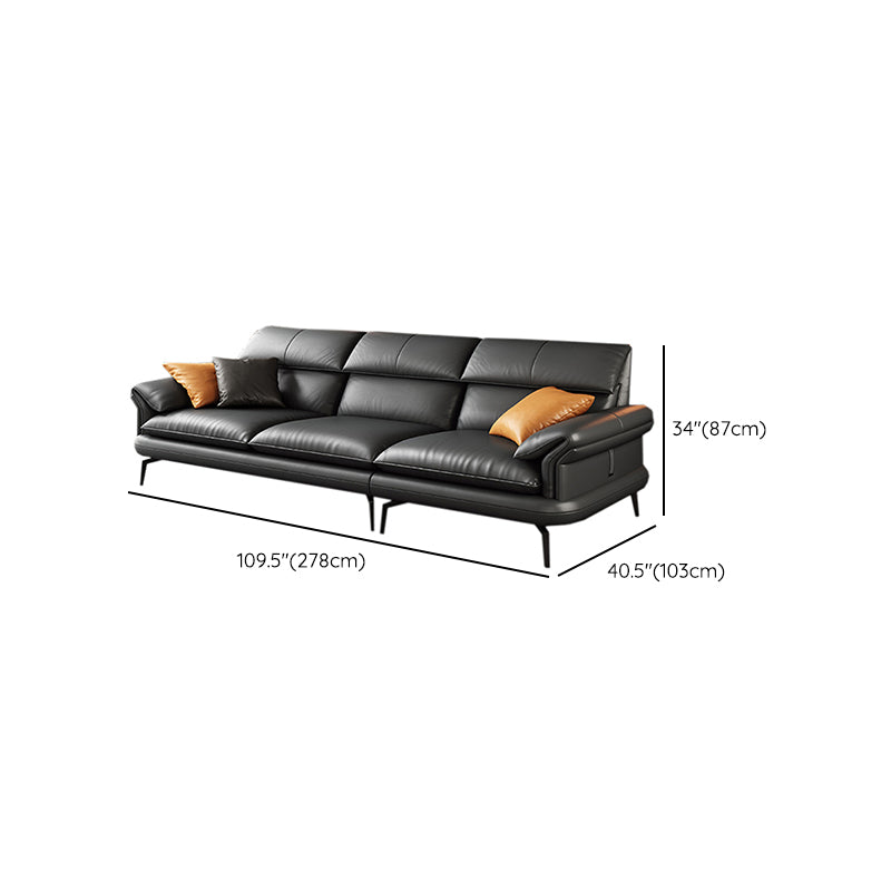 Contemporary Leather Pillow Top Arm Sofa in Gray For Living Room