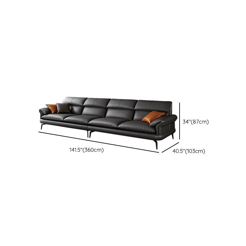 Contemporary Leather Pillow Top Arm Sofa in Gray For Living Room