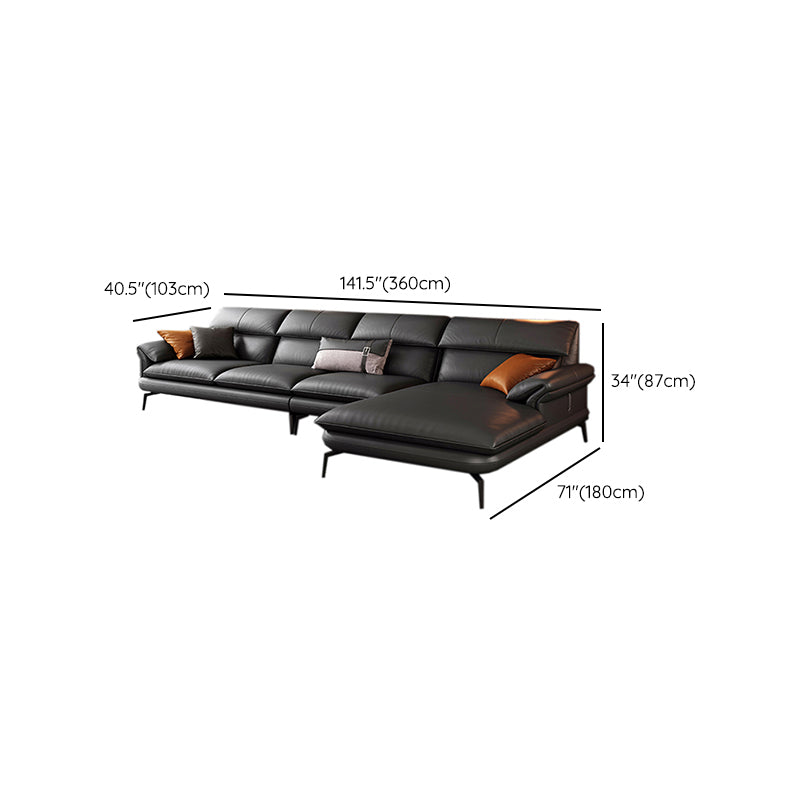 Contemporary Leather Pillow Top Arm Sofa in Gray For Living Room
