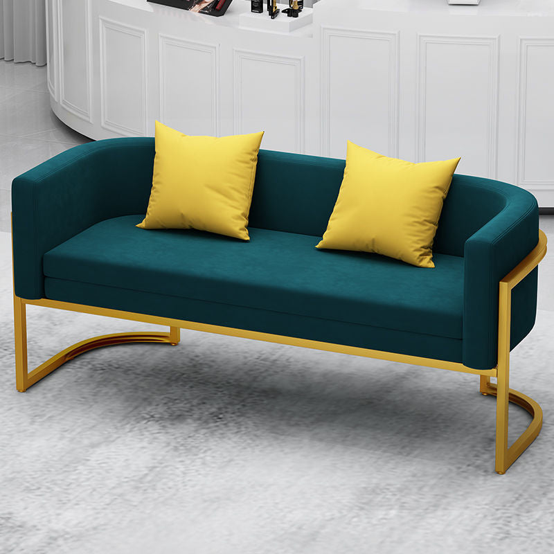 Scandinavian Solid Color Velvet Pillow Back Sofa with Tuxedo Arm