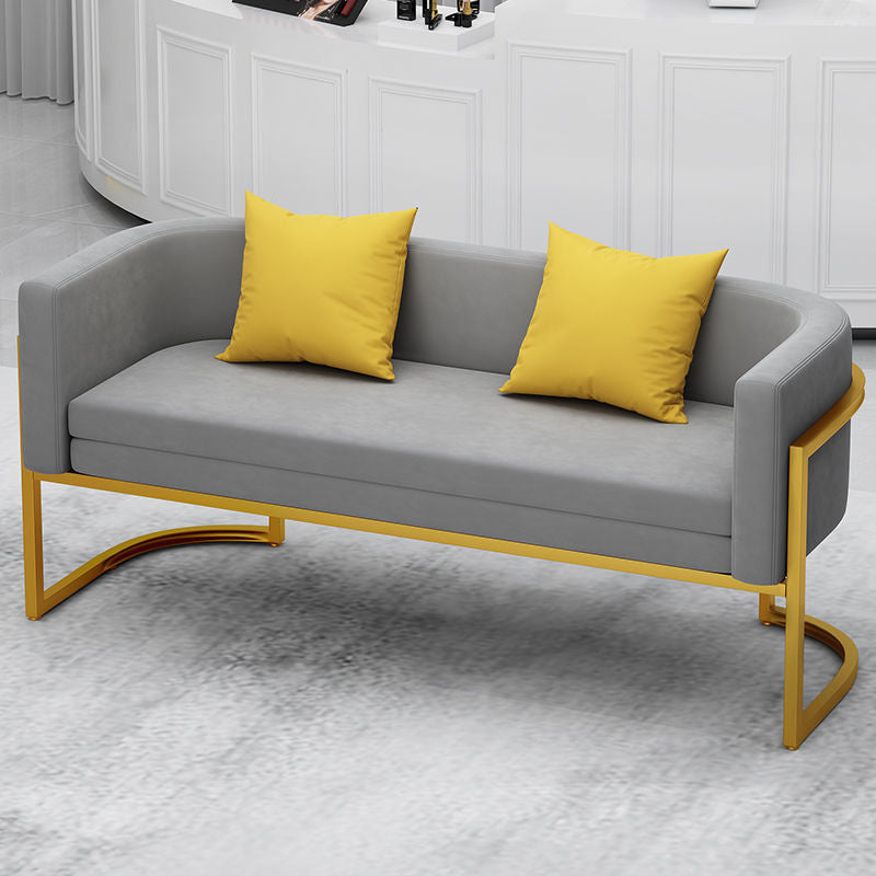 Scandinavian Solid Color Velvet Pillow Back Sofa with Tuxedo Arm