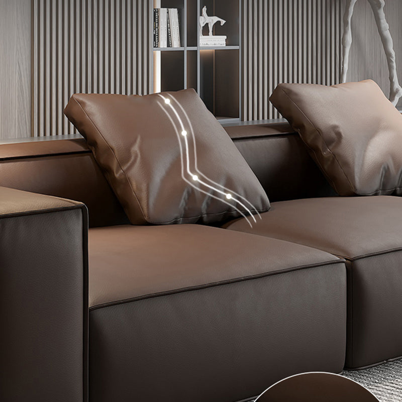 Modern Sectional Set, Genuine Leather Square Arm Sectional sofa, Brown