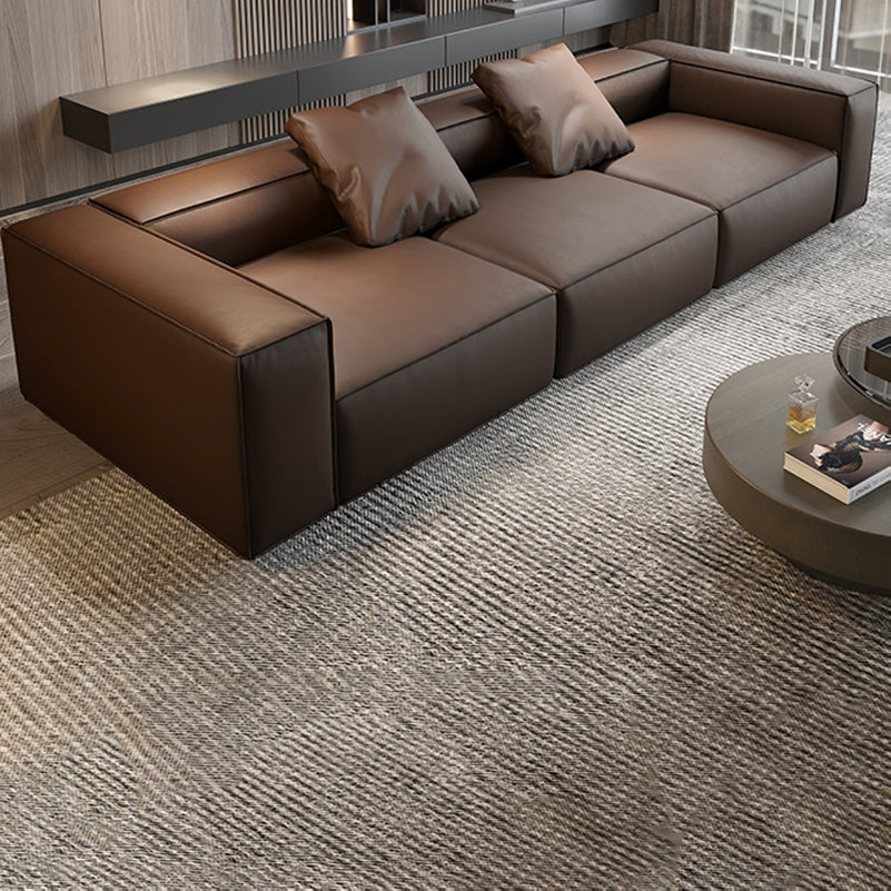 Modern Sectional Set, Genuine Leather Square Arm Sectional sofa, Brown