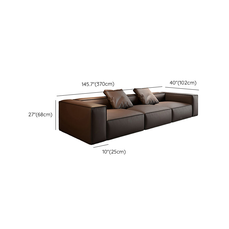 Modern Sectional Set, Genuine Leather Square Arm Sectional sofa, Brown