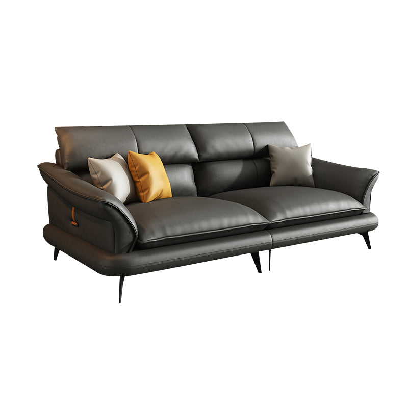 Modern Pillowed Back Cushions Black Sectional Flared Arm Chesterfield Sectional