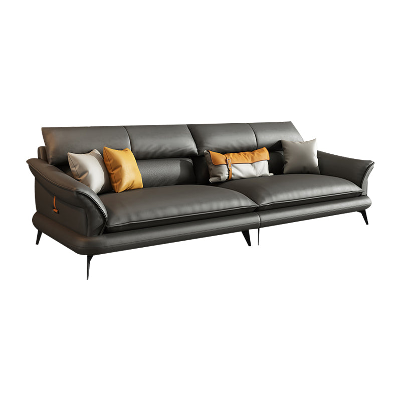 Modern Pillowed Back Cushions Black Sectional Flared Arm Chesterfield Sectional