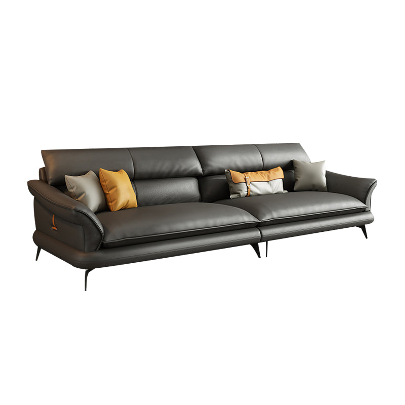 Modern Pillowed Back Cushions Black Sectional Flared Arm Chesterfield Sectional