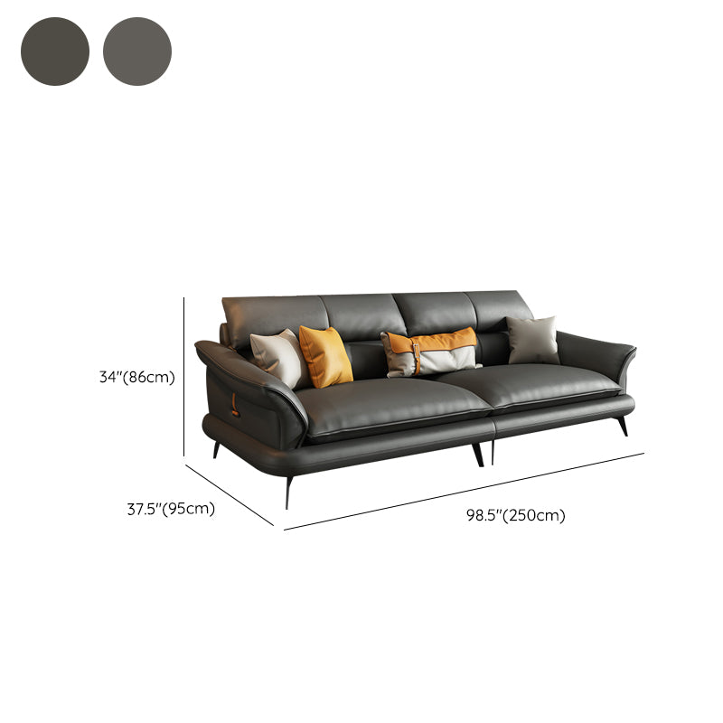 Modern Pillowed Back Cushions Black Sectional Flared Arm Chesterfield Sectional