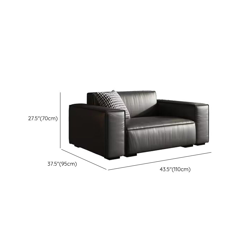 Modern Square Arm Sectional, Genuine Leather Sectional Couch in Black