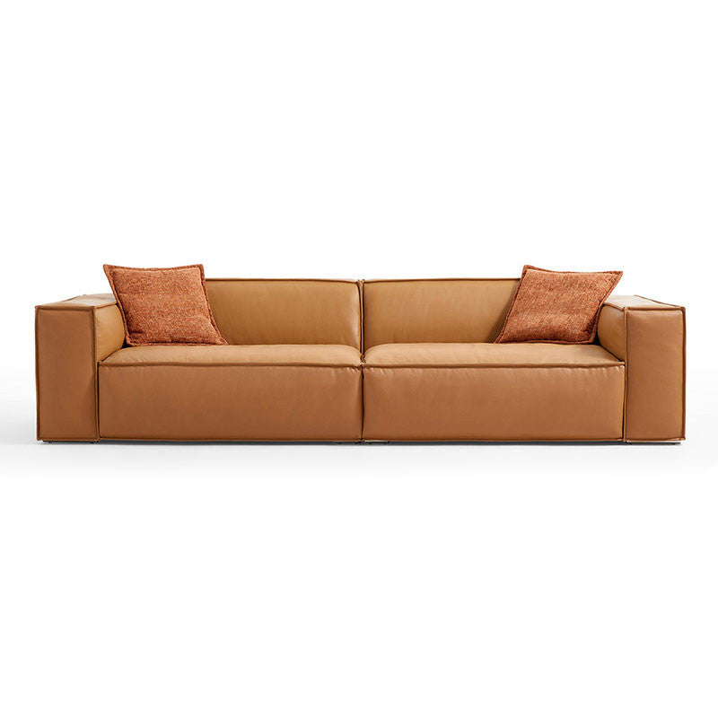 Modern Square Arm Sectionals Sofa, Genuine Leather Sectional Couch
