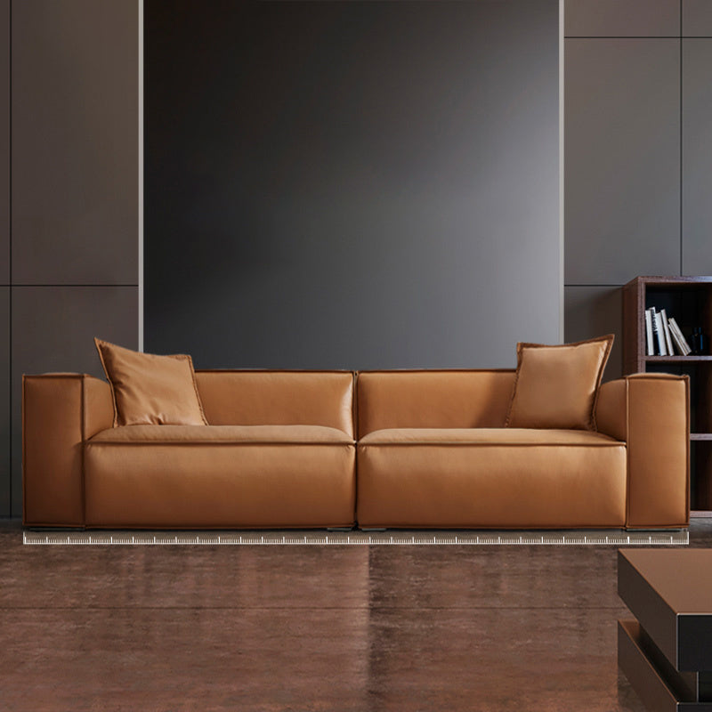 Modern Square Arm Sectionals Sofa, Genuine Leather Sectional Couch