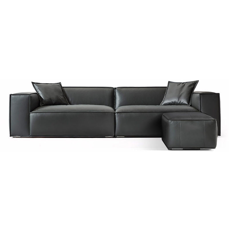 Modern Square Arm Sectionals Sofa, Genuine Leather Sectional Couch