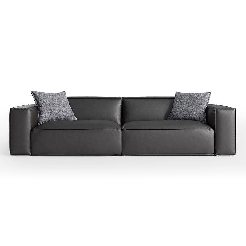 Modern Square Arm Sectionals Sofa, Genuine Leather Sectional Couch
