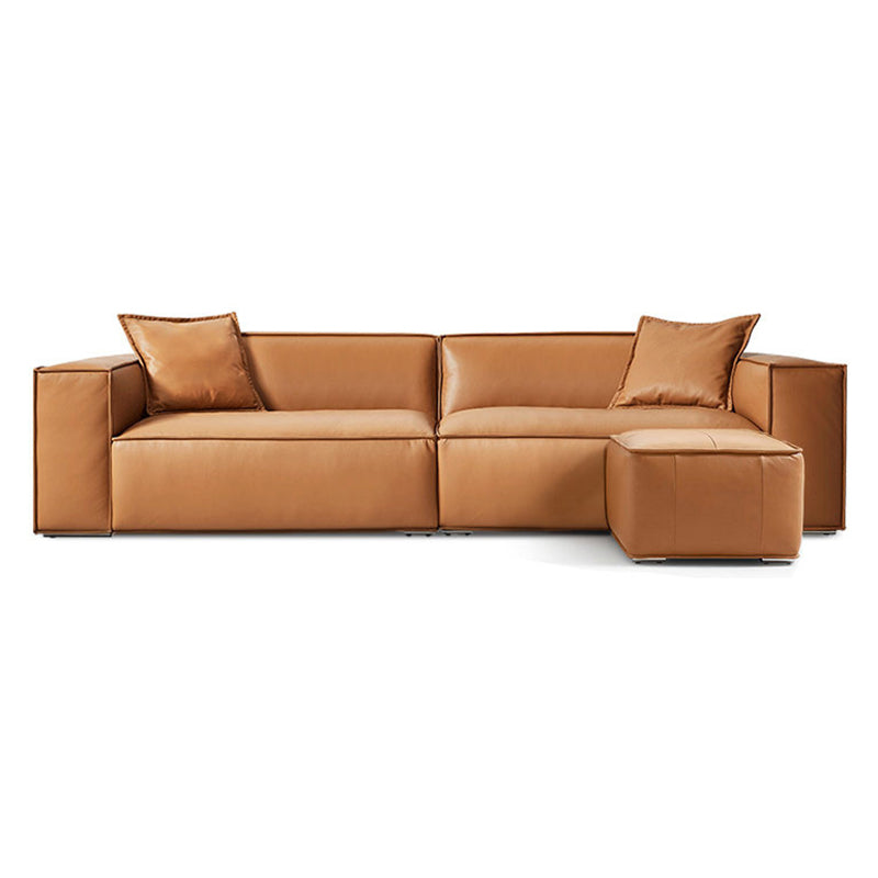 Modern Square Arm Sectionals Sofa, Genuine Leather Sectional Couch