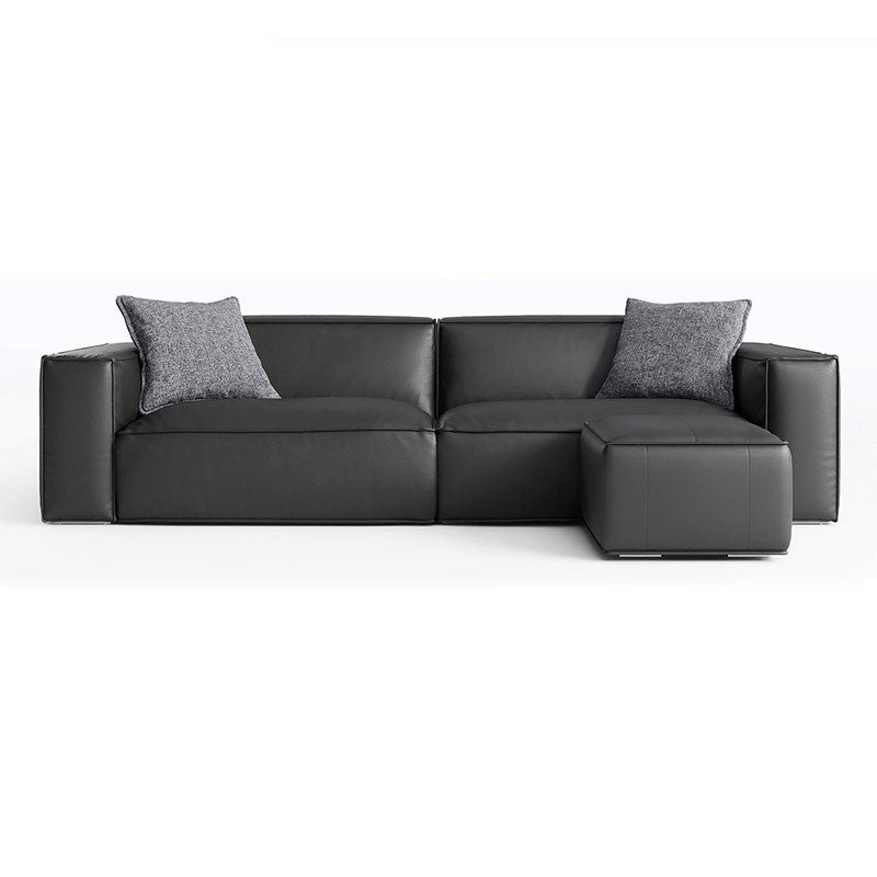 Modern Square Arm Sectionals Sofa, Genuine Leather Sectional Couch