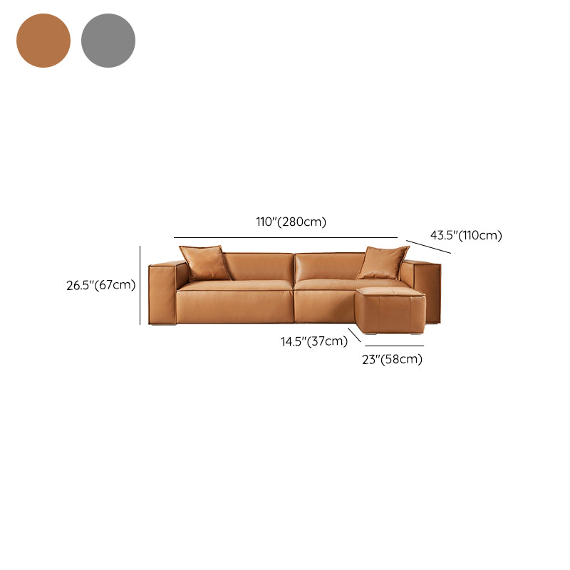 Modern Square Arm Sectionals Sofa, Genuine Leather Sectional Couch